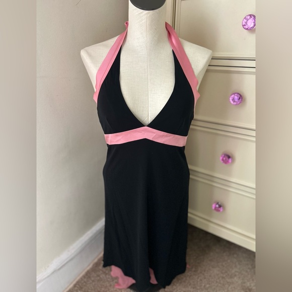 bebe Dresses & Skirts - Bebe Black Halter Dress with Pink Trim - Medium